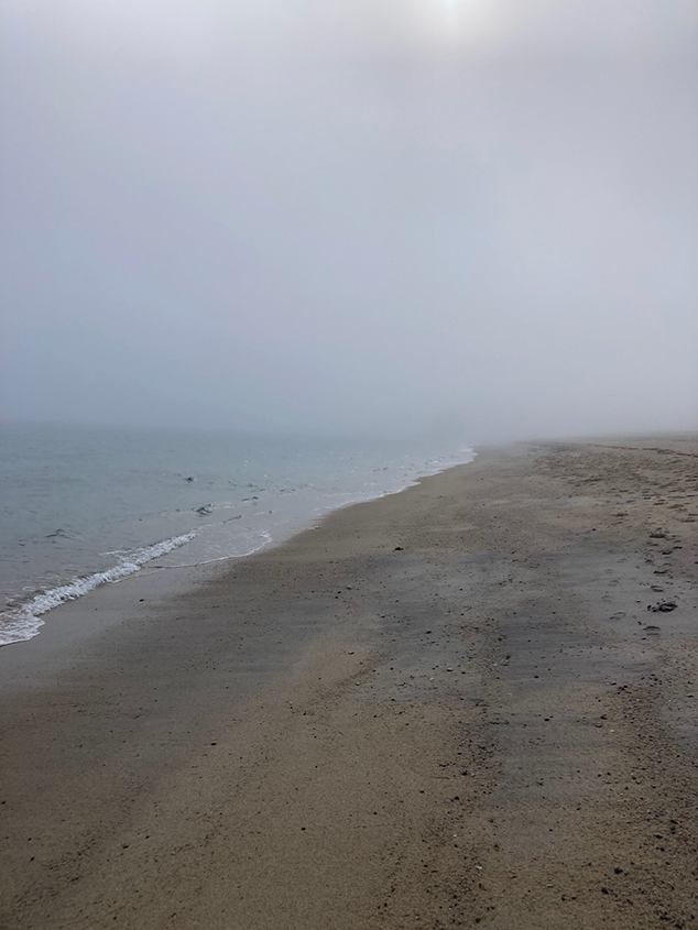 Foggy beach. Cornwall, UK.